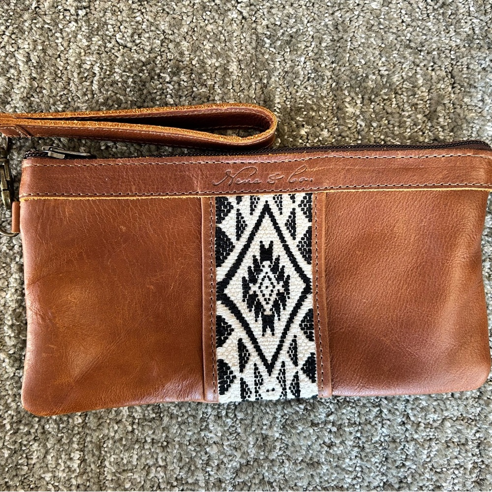 Nena & Co. Brown Leather Wristlet with Black & White Womanhood Panel